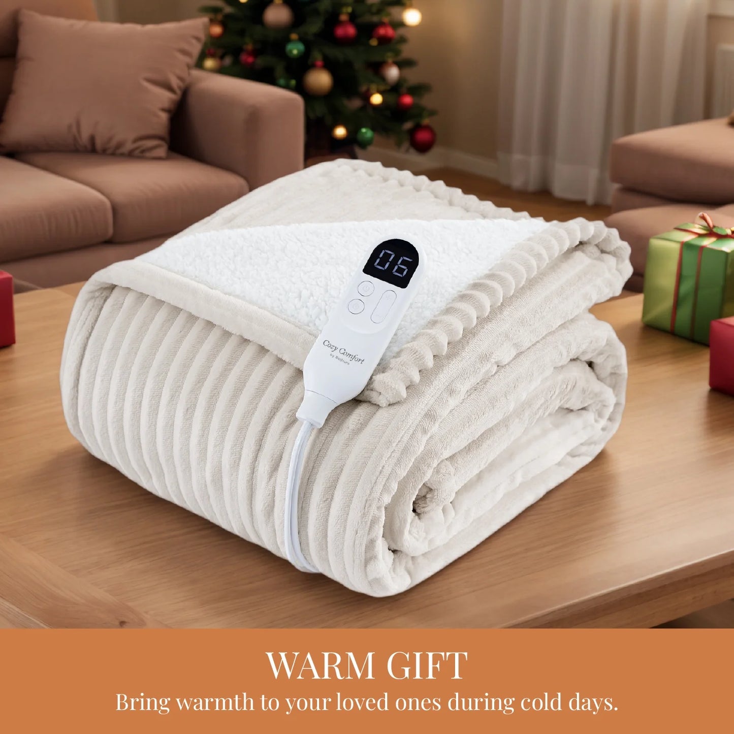 Heated Blanket Electric Twin - Soft Ribbed Flannel, Fast Heating Electric Blanket with 6 Heating Levels & 10 Time Settings, 8 Hours Auto-Off, 62X84 Inches, Natural