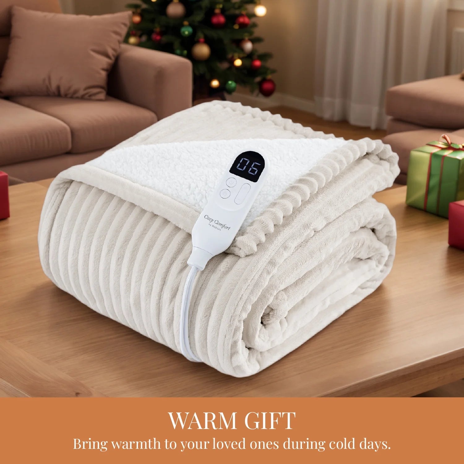 Heated Blanket Electric Twin - Soft Ribbed Flannel, Fast Heating Electric Blanket with 6 Heating Levels & 10 Time Settings, 8 Hours Auto-Off, 62X84 Inches, Natural