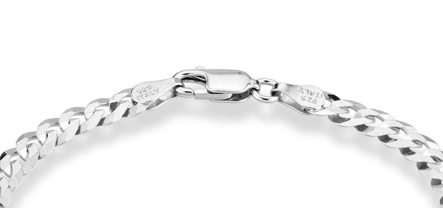 925 Sterling Silver Italian 5Mm Solid Diamond-Cut Cuban Link Curb Chain Bracelet for Men Women, Made in Italy (9.00 Inch)