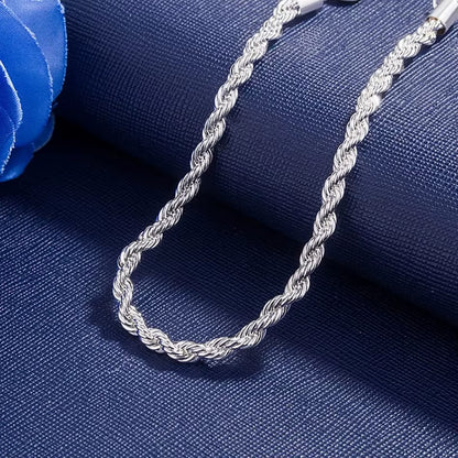 925 Sterling Silver Unisex 4Mm Rope Chain Bracelets for Men Women Twisted Links Chain Bracelet Simple Classic Jewelry